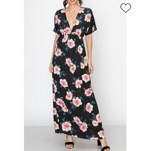 favlux black floral kimono maxi dress